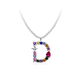 Multi-Color Initial "D" Necklace with Birthstone (1 Stone)