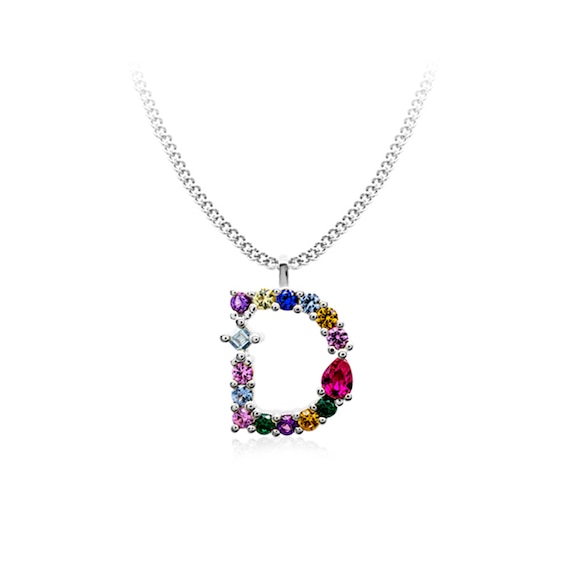 Multi-Color Initial "D" Necklace with Birthstone (1 Stone)