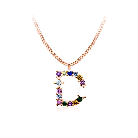Multi-Color Initial "D" Necklace with Birthstone (1 Stone)