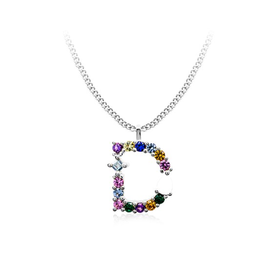 Multi-Color Initial "D" Necklace with Birthstone (1 Stone)