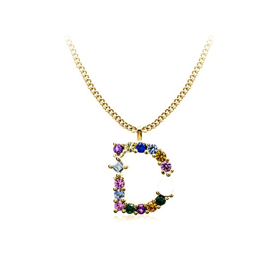 Multi-Color Initial "D" Necklace with Birthstone (1 Stone)