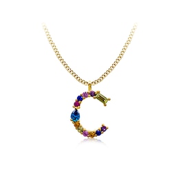Multi-Color Initial "C" Necklace with Birthstone (1 Stone)