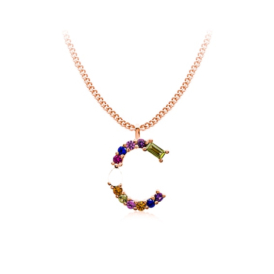 Multi-Color Initial "C" Necklace with Birthstone (1 Stone)