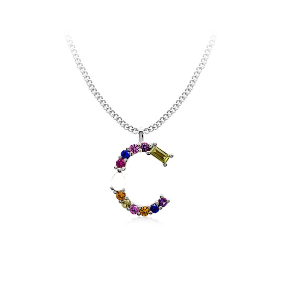 Multi-Color Initial "C" Necklace with Birthstone (1 Stone)