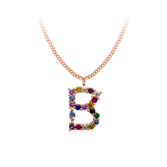 Multi-Color Initial "B" Necklace with Birthstone (1 Stone)