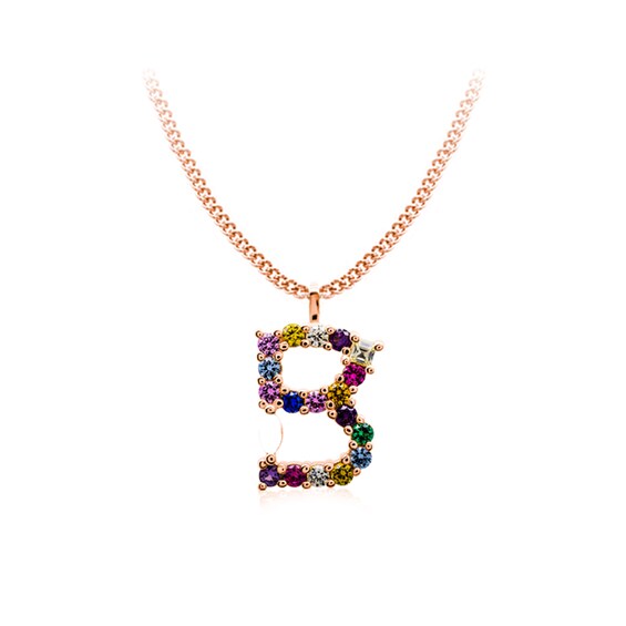 Multi-Color Initial "B" Necklace with Birthstone (1 Stone)
