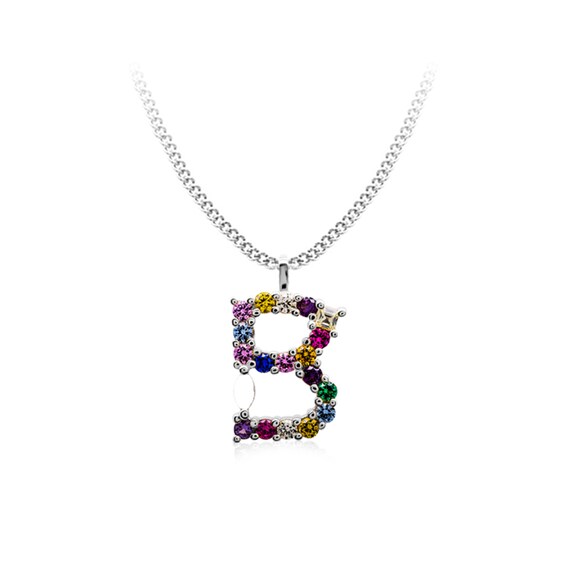 Multi-Color Initial "B" Necklace with Birthstone (1 Stone)