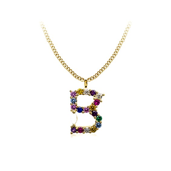 Multi-Color Initial "B" Necklace with Birthstone (1 Stone)
