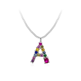Multi-Color Initial "A" Necklace with Birthstone (1 Stone)