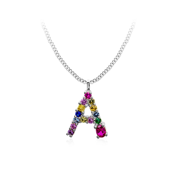 Multi-Color Initial "A" Necklace with Birthstone (1 Stone)