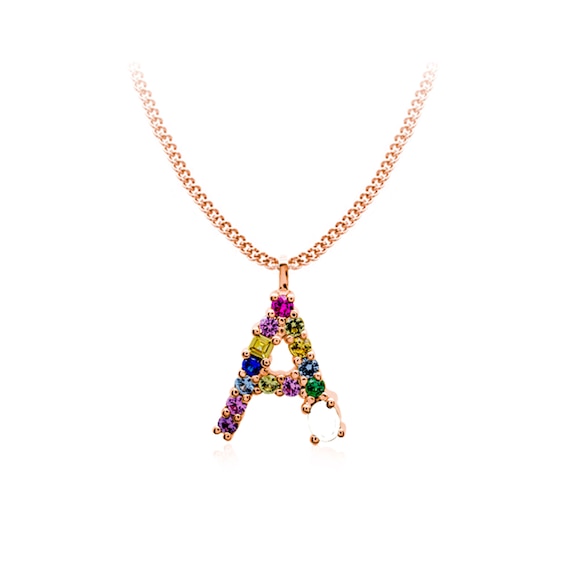 Multi-Color Initial "A" Necklace with Birthstone (1 Stone)