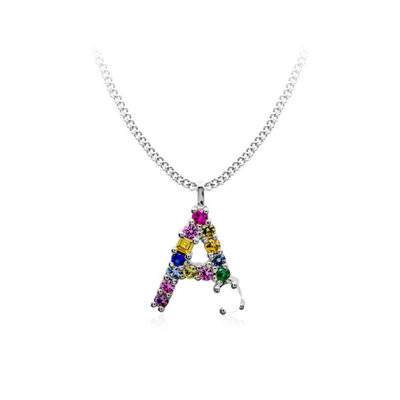 Multi-Color Initial "A" Necklace with Birthstone (1 Stone)