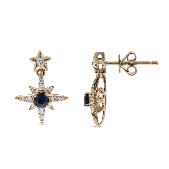 Blue Sapphire and 1/6 CT. T.w. Diamond Star Drop Earrings in 10K Gold