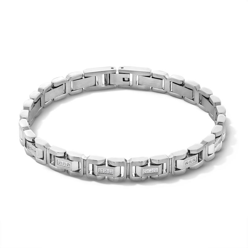 Main Image 1 of 1/4 CT. T.W. Diamond Link Bracelet in Solid Stainless Steel - 8.5”