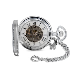 James Michael Silver-Tone Pocket Watch with White Skeleton Dial (Model: PMA011011W)