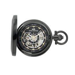 James Michael Gunmetal Pocket Watch with Black Dial (Model: PMA011036W)