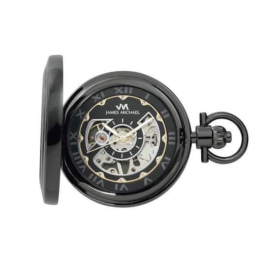James Michael Gunmetal Pocket Watch with Black Dial (Model: Pma011036W)