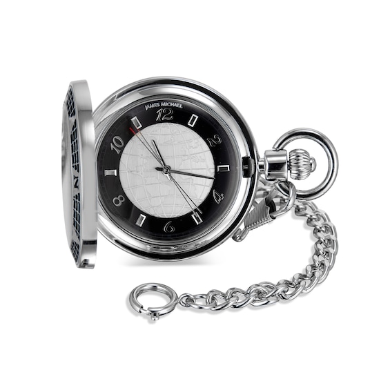 James Michael Compass Case Silver-Tone Pocket Watch with Two-Tone Dial (Model: Pqa011075W)