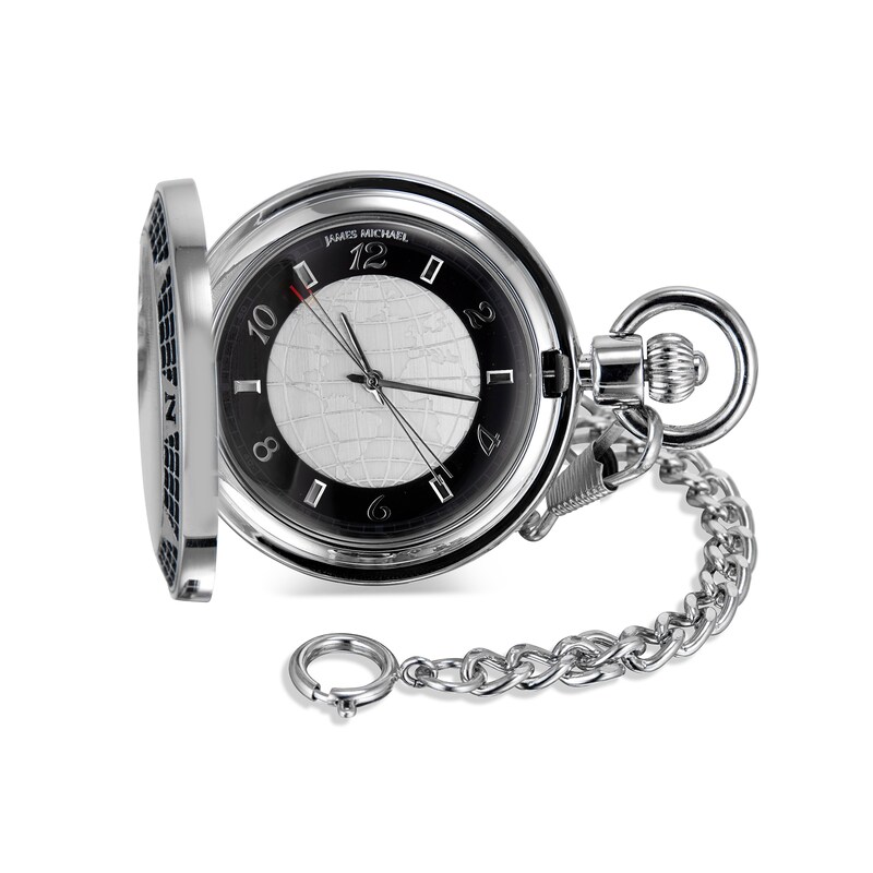 Main Image 1 of James Michael Compass Case Silver-Tone Pocket Watch with Two-Tone Dial (Model: PQA011075W)