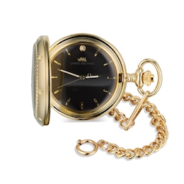James Michael Gold-Tone Pocket Watch with Crystal-Accent Black Dial (Model: PQA011152W)
