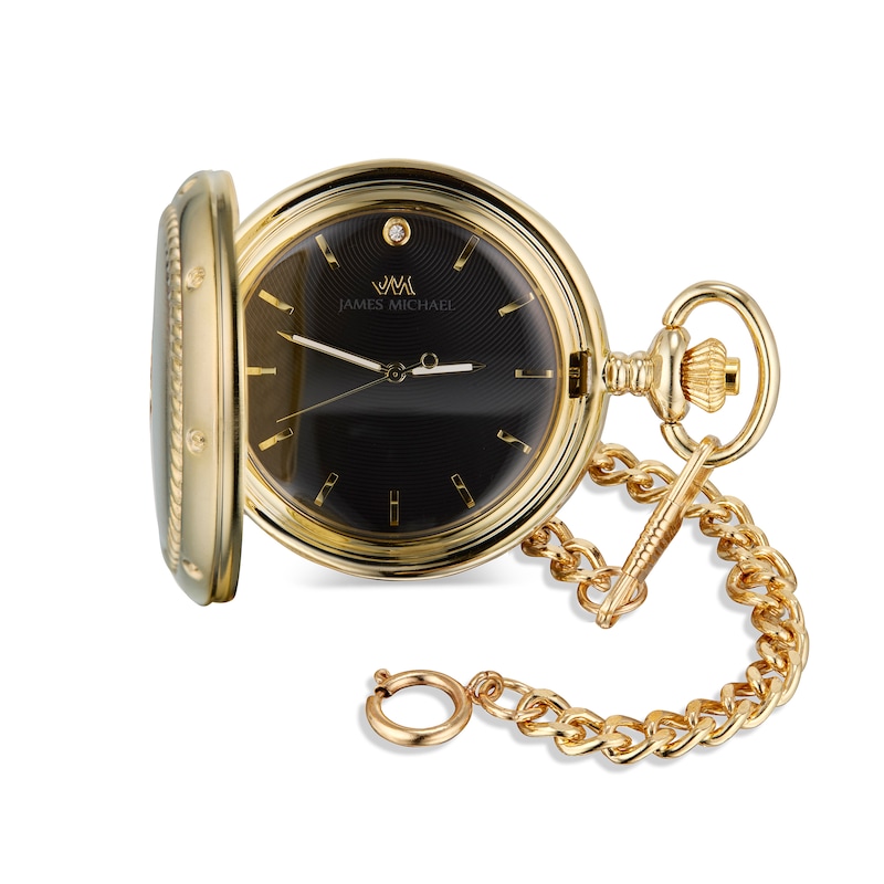 Main Image 1 of James Michael Gold-Tone Pocket Watch with Crystal-Accent Black Dial (Model: PQA011152W)