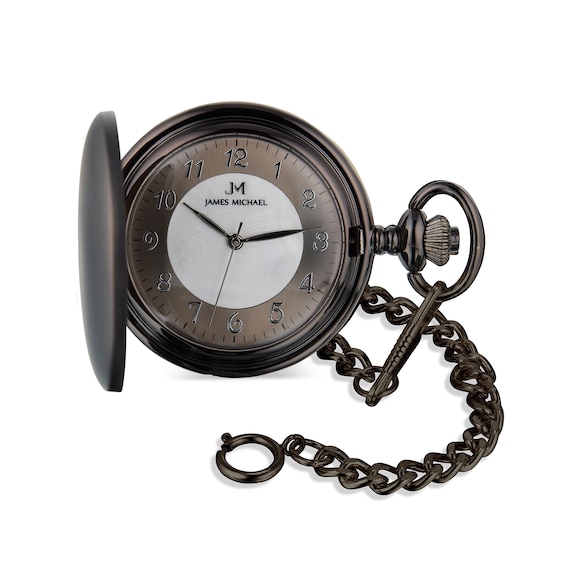 James Michael Gunmetal Pocket Watch with Mother-of-Pearl Dial (Model: Pqa011153W)
