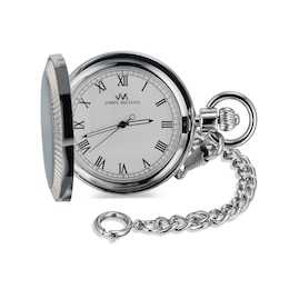James Michael Silver-Tone Pocket Watch with White Dial (Model: PQA011154W)