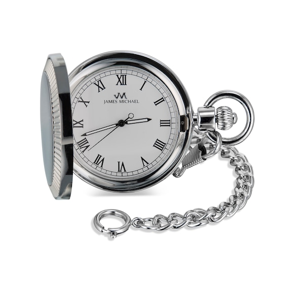 James Michael Silver-Tone Pocket Watch with White Dial (Model: Pqa011154W)