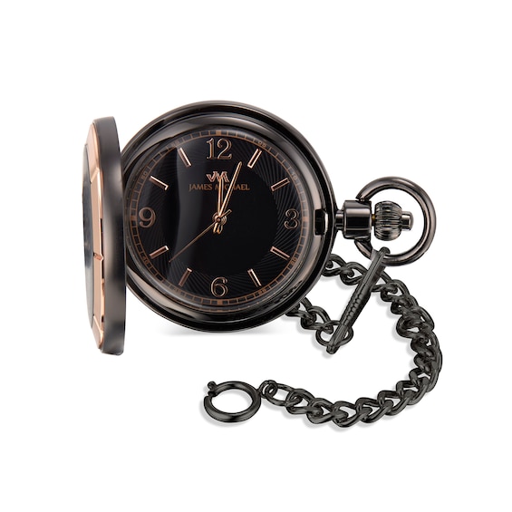 James Michael Gunmetal Pocket Watch with Black Dial (Model: Pda011029W)