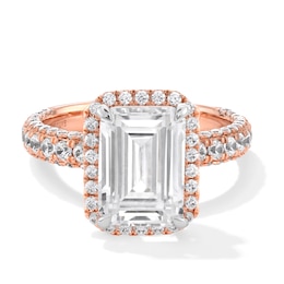 Vera Wang Love Collection 4 CT. T.W. Radiant-Cut Certified Radiant Lab-Grown Diamond Halo Ring in 14K Rose Gold (F/VS2)