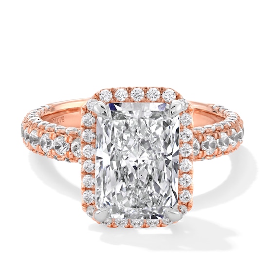 Vera Wang Love Collection 4 CT. T.w. Radiant-Cut Certified Radiant Lab-Grown Diamond Halo Ring in 14K Rose Gold (F/Vs2)