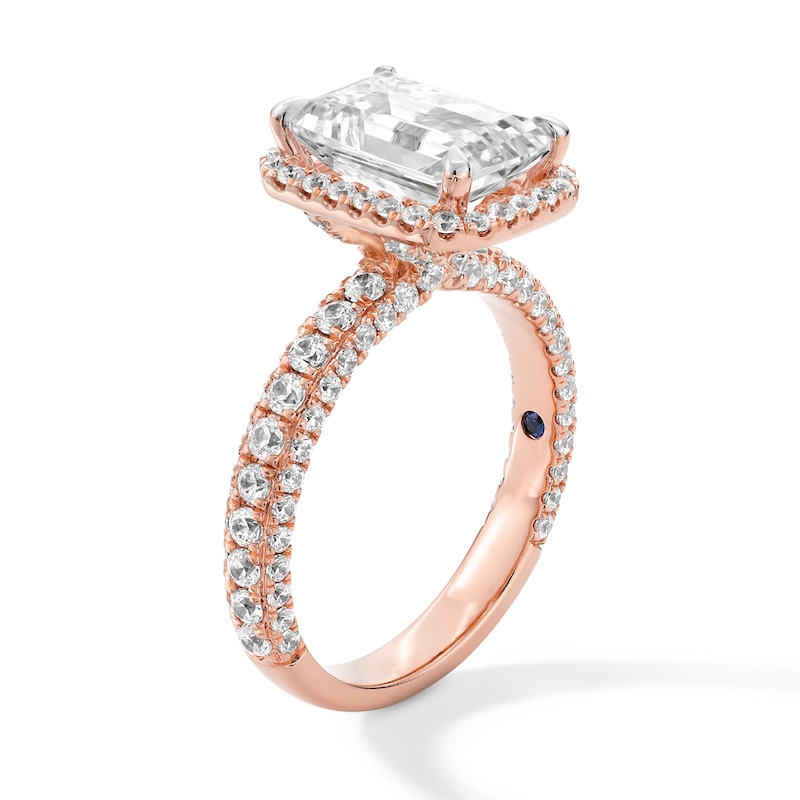 Main Image 2 of Vera Wang Love Collection 4 CT. T.W. Radiant-Cut Certified Radiant Lab-Grown Diamond Halo Ring in 14K Rose Gold (F/VS2)