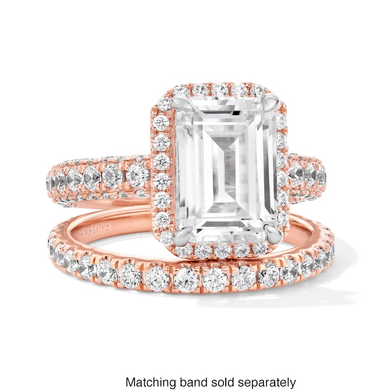 Main Image 3 of Vera Wang Love Collection 4 CT. T.W. Radiant-Cut Certified Radiant Lab-Grown Diamond Halo Ring in 14K Rose Gold (F/VS2)