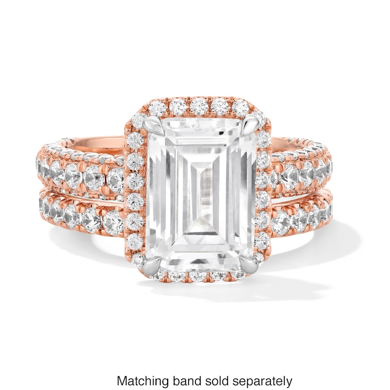 Main Image 4 of Vera Wang Love Collection 4 CT. T.W. Radiant-Cut Certified Radiant Lab-Grown Diamond Halo Ring in 14K Rose Gold (F/VS2)