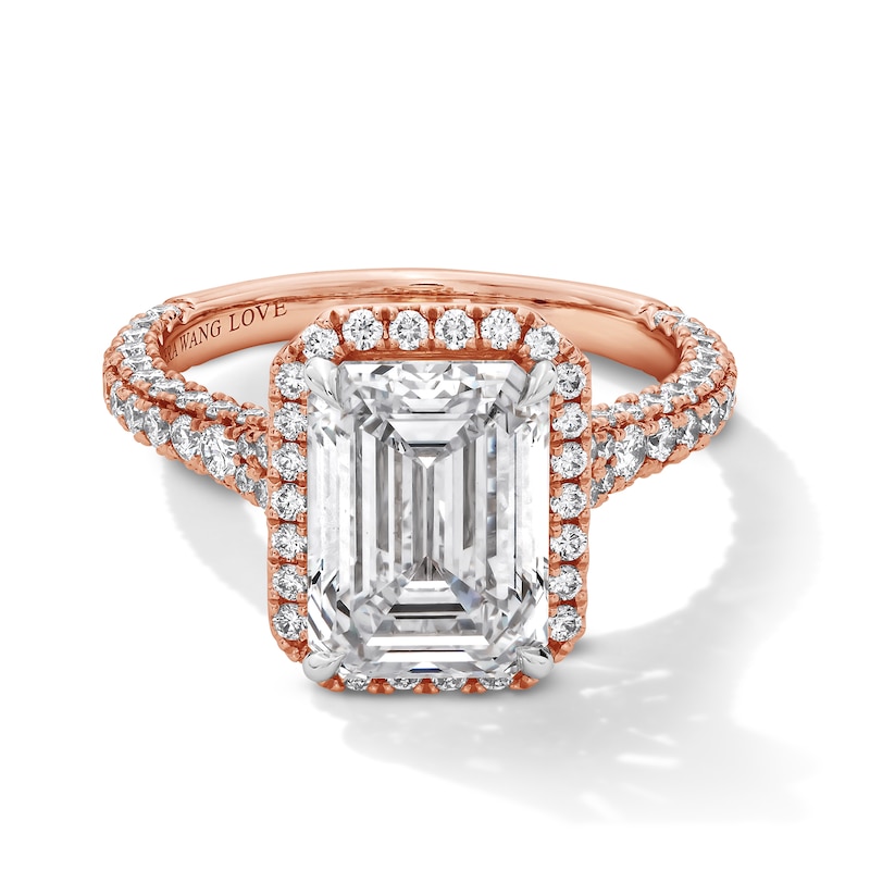 Main Image 1 of Vera Wang Love Collection 5 CT. T.W. Emerald-Cut Certified Lab-Grown Diamond Engagement Ring in 14K Rose Gold (F/VS2)