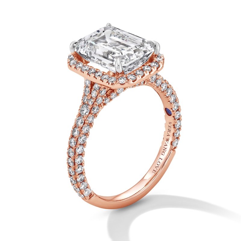 Main Image 2 of Vera Wang Love Collection 5 CT. T.W. Emerald-Cut Certified Lab-Grown Diamond Engagement Ring in 14K Rose Gold (F/VS2)