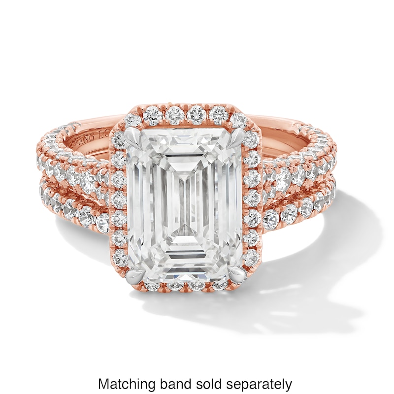 Main Image 4 of Vera Wang Love Collection 5 CT. T.W. Emerald-Cut Certified Lab-Grown Diamond Engagement Ring in 14K Rose Gold (F/VS2)