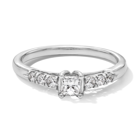 1/2 CT. T.w. Princess-Cut Certified Lab-Grown Diamond Promise Ring in Sterling Silver (F/Si2)