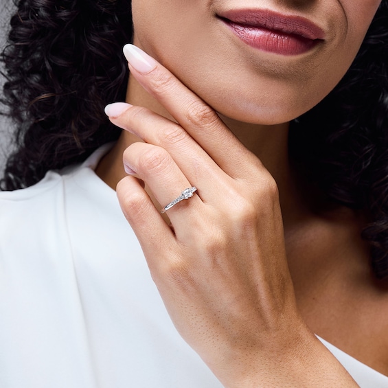 1/2 CT. T.w. Princess-Cut Certified Lab-Grown Diamond Promise Ring in Sterling Silver (F/Si2)