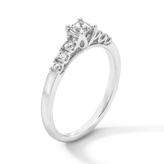 1/2 CT. T.w. Princess-Cut Certified Lab-Grown Diamond Promise Ring in Sterling Silver (F/Si2)