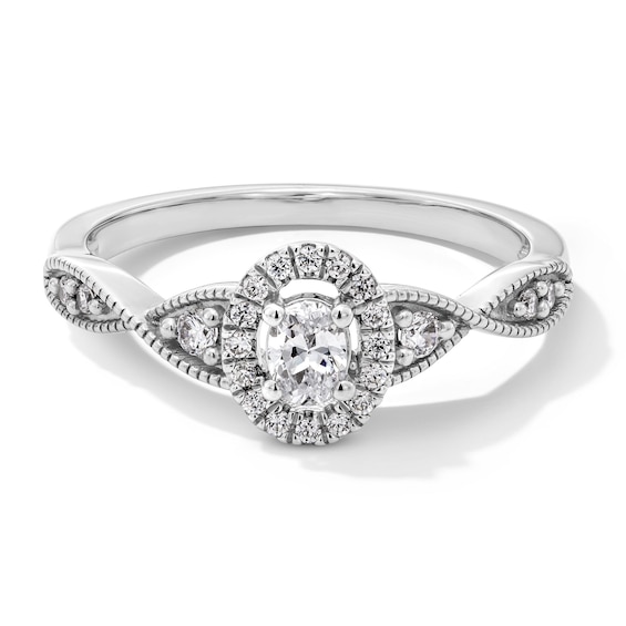 1/3 CT. T.w. Oval Certified Lab-Grown Diamond Frame Twist Shank Promise Ring in Sterling Silver (F/Si2)