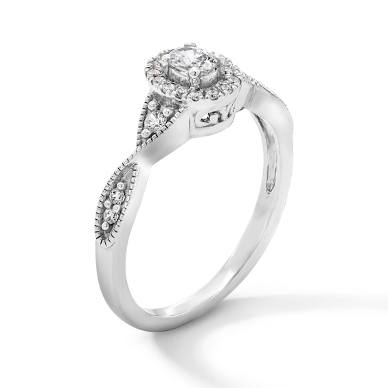 1/3 CT. T.w. Oval Certified Lab-Grown Diamond Frame Twist Shank Promise Ring in Sterling Silver (F/Si2)