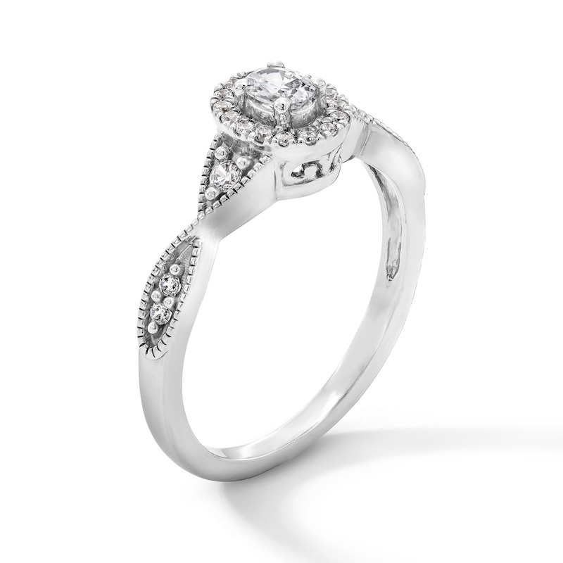 Main Image 3 of 1/3 CT. T.W. Oval Certified Lab-Grown Diamond Frame Twist Shank Promise Ring in Sterling Silver (F/SI2)
