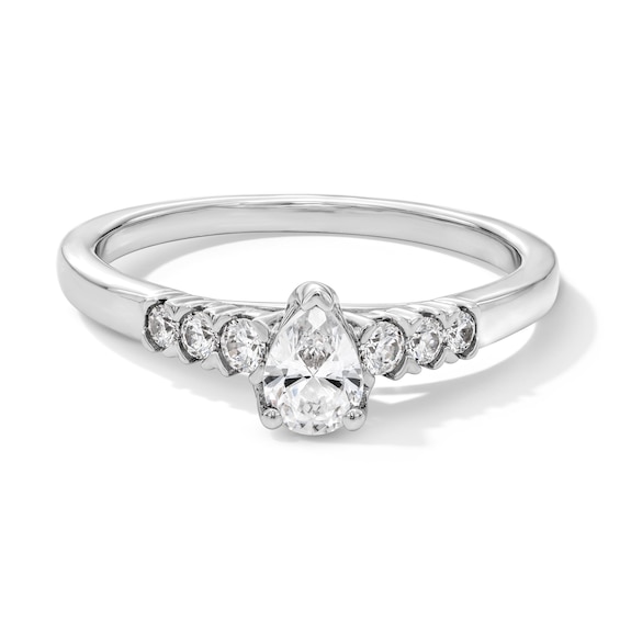 1/2 CT. T.w. Pear-Shaped Certified Lab-Grown Diamond Promise Ring in Sterling Silver (F/Si2)