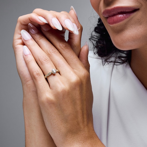 1/2 CT. T.w. Oval Certified Lab-Grown Diamond Frame Engagement Ring in 10K Gold (F/Si2)