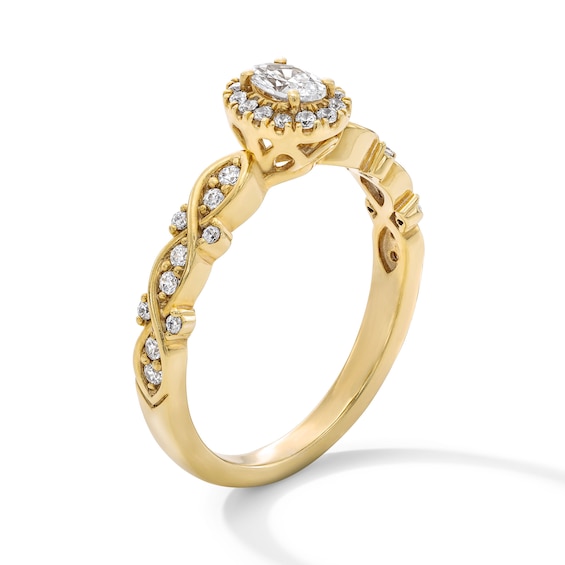 1/2 CT. T.w. Oval Certified Lab-Grown Diamond Frame Engagement Ring in 10K Gold (F/Si2)