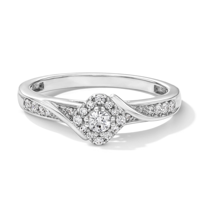 Main Image 1 of 1/5 CT. T.W. Certified Lab-Grown Diamond Cushion Frame Promise Ring in Sterling Silver (F/SI2)