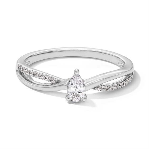 1/4 CT. T.w. Pear-Shaped Certified Lab-Grown Diamond Crossover Shank Promise Ring in Sterlig Silver (F/Si2)