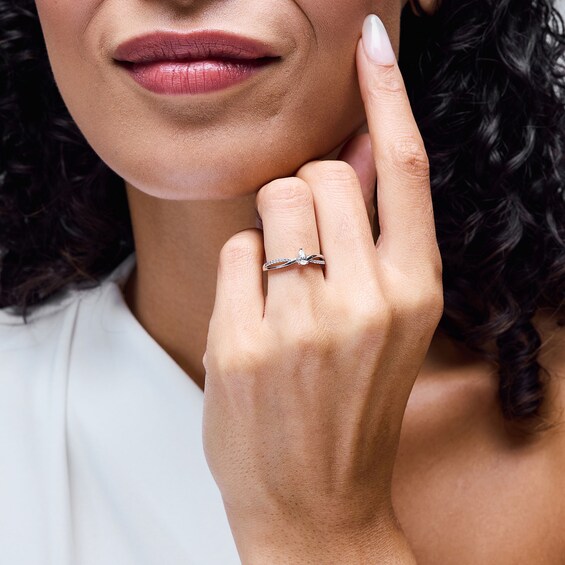 1/4 CT. T.w. Pear-Shaped Certified Lab-Grown Diamond Crossover Shank Promise Ring in Sterlig Silver (F/Si2)