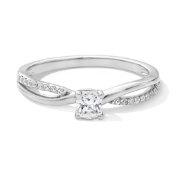 1/4 CT. T.W. Cushion-Cut Certified Lab-Grown Diamond Crossover Shank Promise Ring in Sterling Silver (F/SI2)